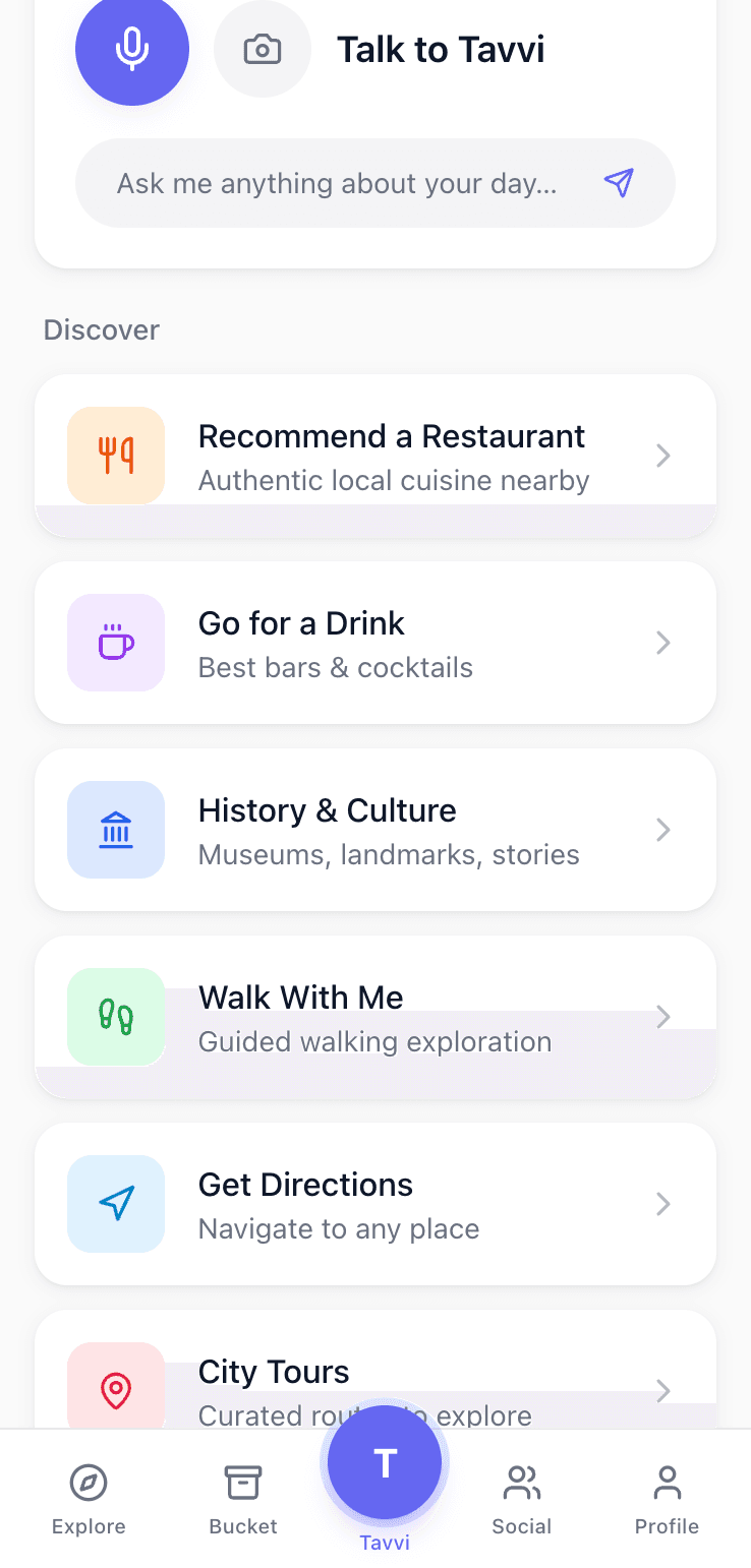 Tavvi app discovery and exploration categories