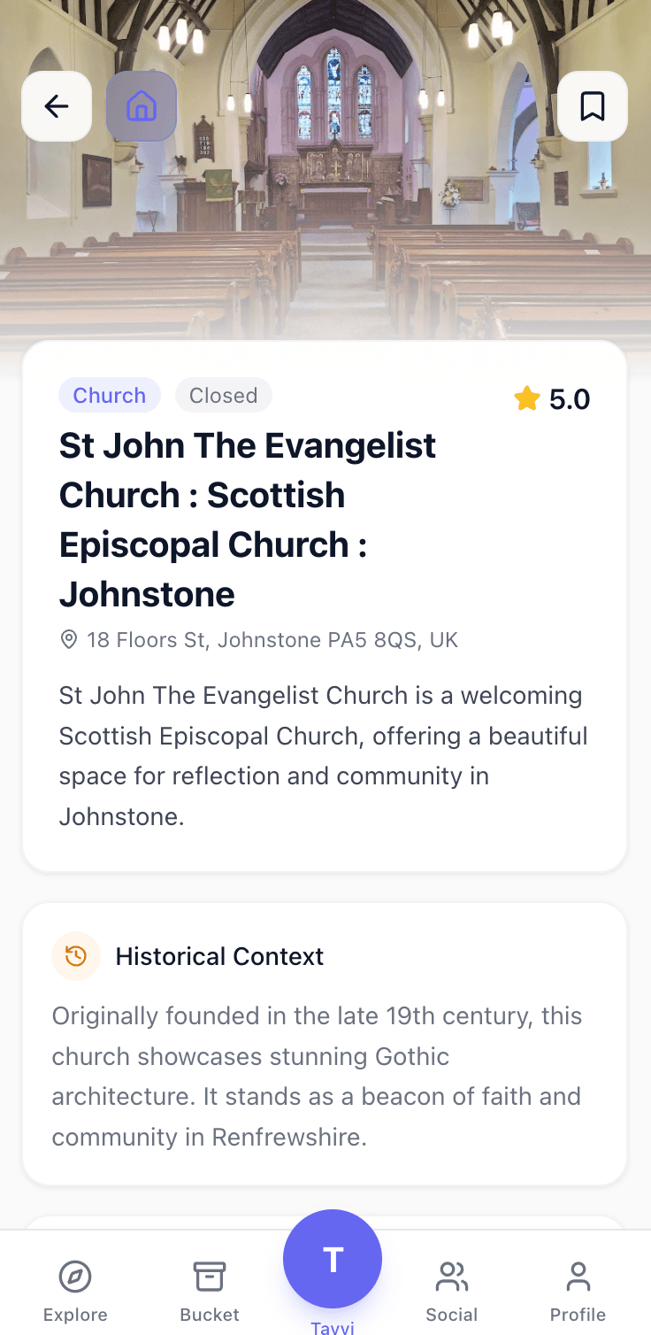Tavvi place details showing church information